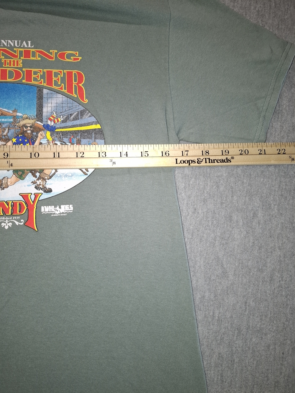 Fur Rhondy 1990s Vintage  Sage Green Reindeer Graphic Tee - Picture 3 of 6